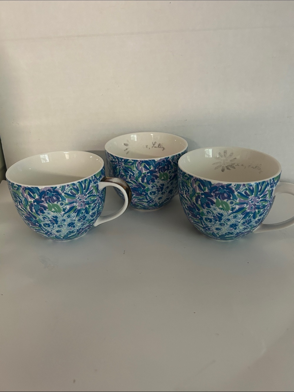 Lilly Pulitzer Blue and Green Floral Mugs - Set of 3